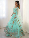 Wonderful Sky Blue Floral Embroidered Net Function Wear Lehenga Choli - Zeel Clothing
