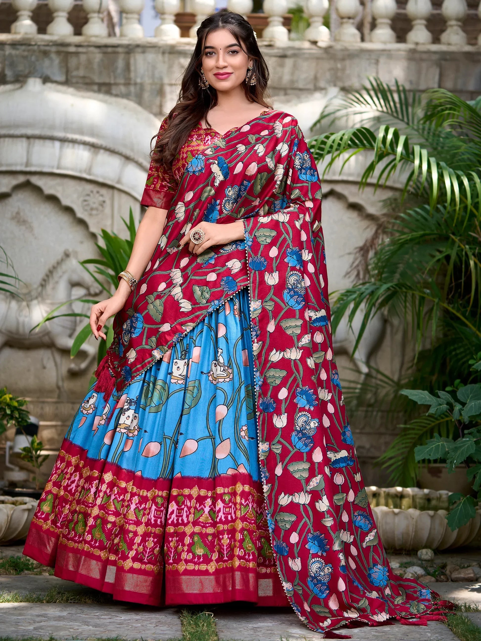Wonderful Sky-Blue Patola Printed Silk Festival Wear Lehenga Choli - Zeel Clothing