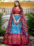 Wonderful Sky-Blue Patola Printed Silk Festival Wear Lehenga Choli - Zeel Clothing