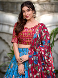 Wonderful Sky-Blue Patola Printed Silk Festival Wear Lehenga Choli - Zeel Clothing