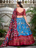 Wonderful Sky-Blue Patola Printed Silk Festival Wear Lehenga Choli - Zeel Clothing