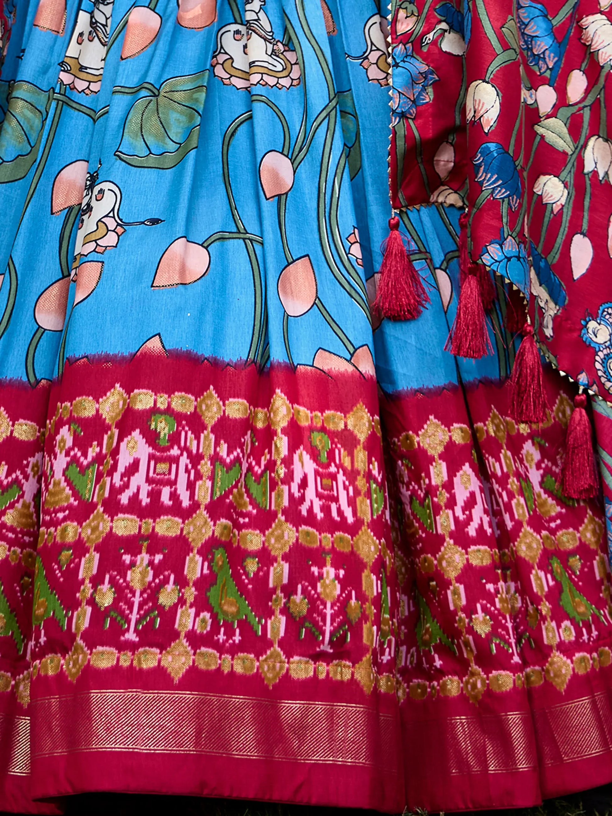 Wonderful Sky-Blue Patola Printed Silk Festival Wear Lehenga Choli - Zeel Clothing