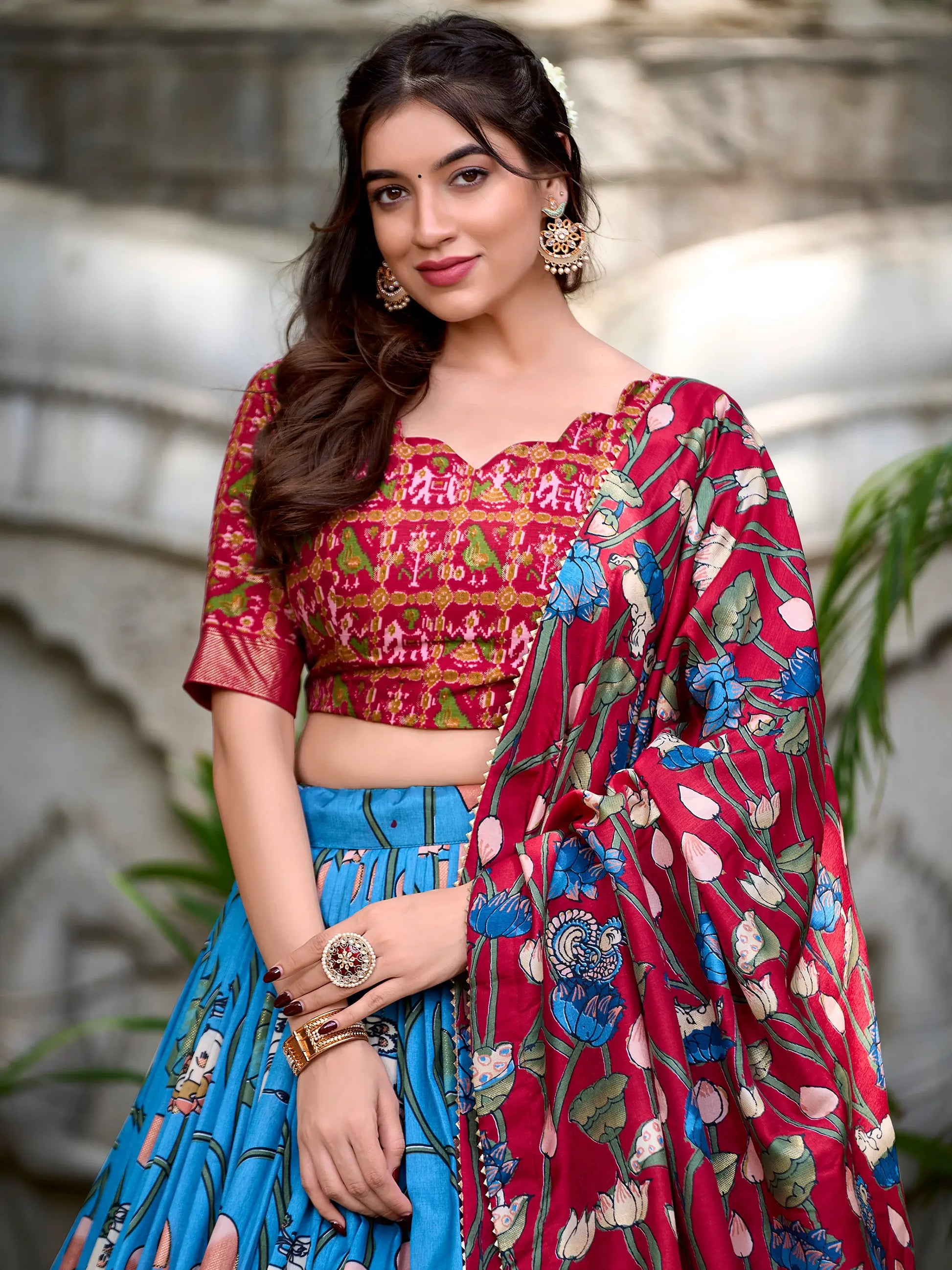 Wonderful Sky-Blue Patola Printed Silk Festival Wear Lehenga Choli - Zeel Clothing