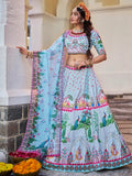 Wonderful Sky-Blue Printed Art Silk Traditional Lehenga Choli - Zeel Clothing