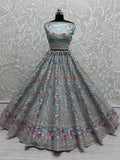 Wonderful Sky-Blue Sequins Net Bridesmaid Lehenga Choli With Dupatta - Zeel Clothing