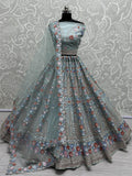 Wonderful Sky-Blue Sequins Net Bridesmaid Lehenga Choli With Dupatta - Zeel Clothing