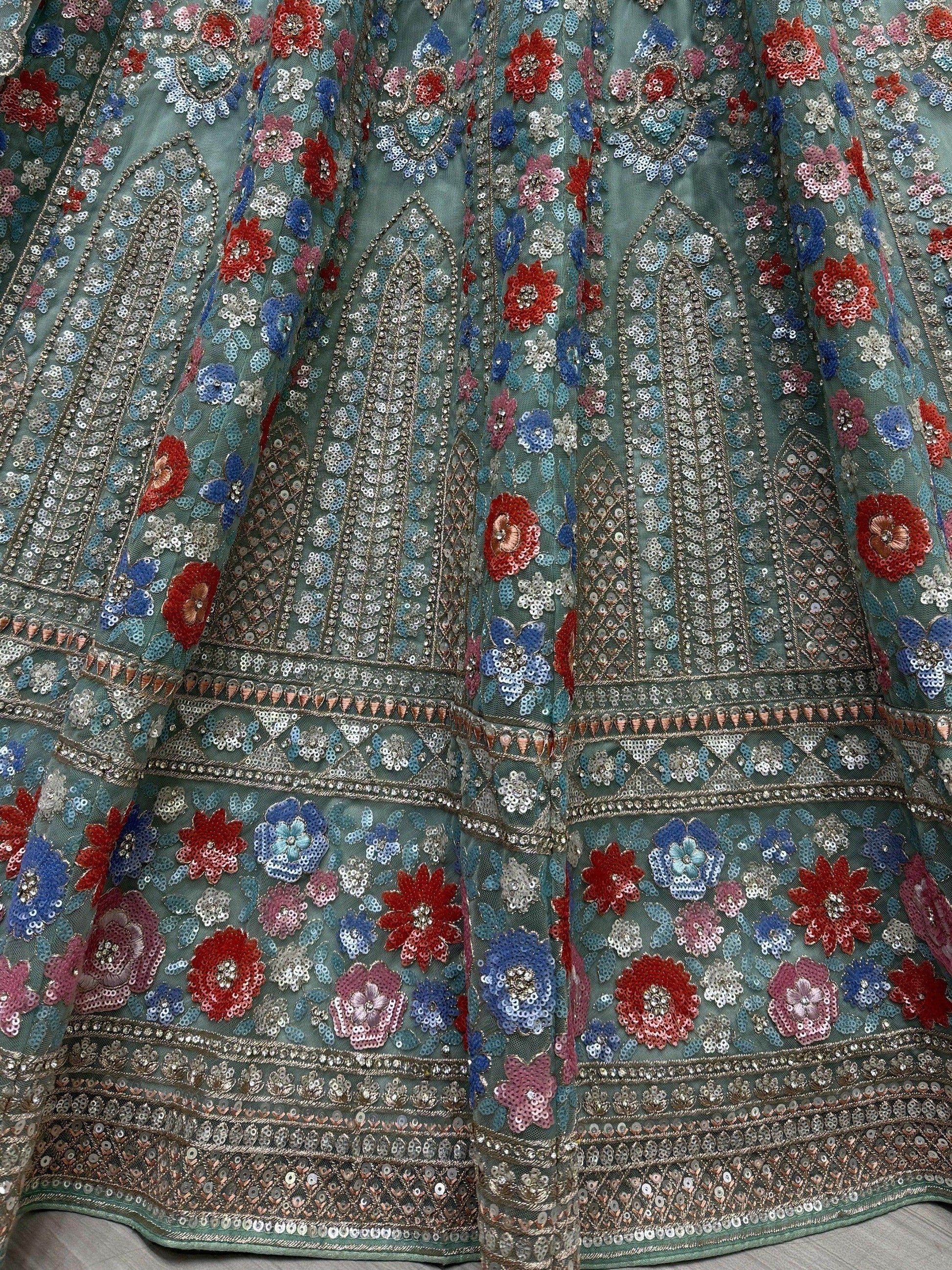 Wonderful Sky-Blue Sequins Net Bridesmaid Lehenga Choli With Dupatta - Zeel Clothing