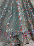 Wonderful Sky-Blue Sequins Net Bridesmaid Lehenga Choli With Dupatta - Zeel Clothing