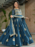 Wonderful Teal Blue Sequins Chinon Event Wear Gown With Dupatta - Zeel Clothing