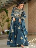 Wonderful Teal Blue Sequins Chinon Event Wear Gown With Dupatta - Zeel Clothing