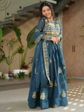 Wonderful Teal Blue Sequins Chinon Event Wear Gown With Dupatta - Zeel Clothing