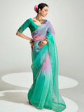 Wonderful Teal Green Border Work Organza Festive Wear Saree With Blouse - Zeel Clothing