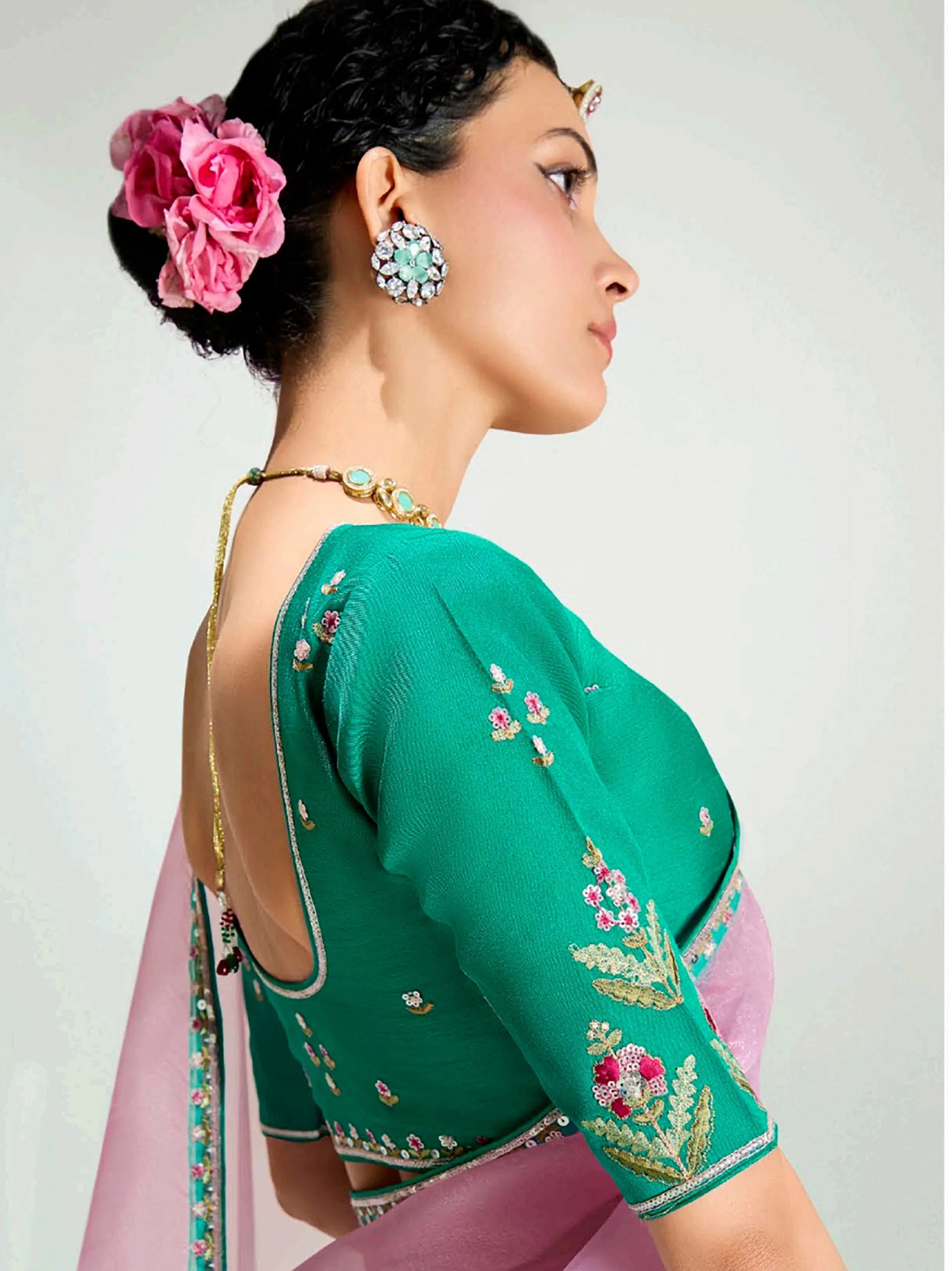 Wonderful Teal Green Border Work Organza Festive Wear Saree With Blouse - Zeel Clothing