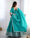 Wonderful Teal Green Thread Embroidered Silk Wedding Lehenga Choli - Zeel Clothing