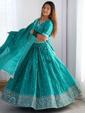Wonderful Teal Green Thread Embroidered Silk Wedding Lehenga Choli - Zeel Clothing