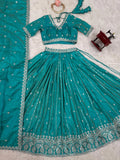 Wonderful Teal Green Thread Embroidered Silk Wedding Lehenga Choli - Zeel Clothing