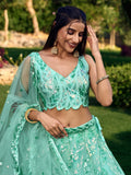 Wonderful Turquoise Sequins Net Reception Wear Lehenga Choli - Zeel Clothing