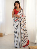 Wonderful White Digital Printed Chinon Party Wear Saree With Blouse - Zeel Clothing