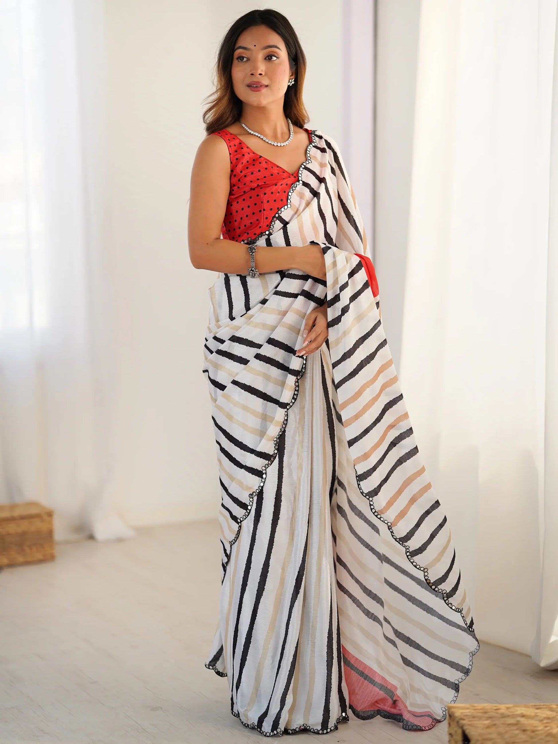 Wonderful White Digital Printed Chinon Party Wear Saree With Blouse - Zeel Clothing