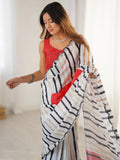 Wonderful White Digital Printed Chinon Party Wear Saree With Blouse - Zeel Clothing