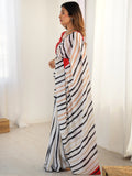 Wonderful White Digital Printed Chinon Party Wear Saree With Blouse - Zeel Clothing