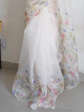 Wonderful White Floral Printed Organza Traditional Saree With Blouse - Zeel Clothing