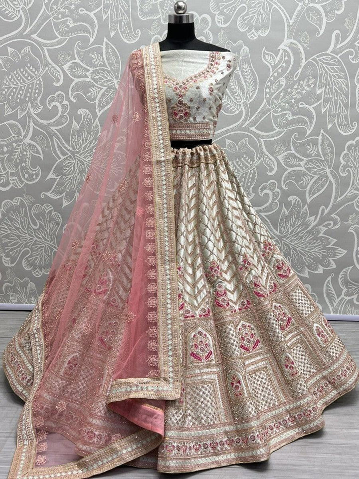 Wonderful White Heavy Embroidered Velvet Bridal Lehenga Choli