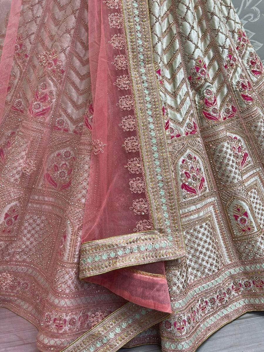 Wonderful White Heavy Embroidered Velvet Bridal Lehenga Choli - Zeel Clothing