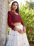 Wonderful White Thread Work Georgette Lehenga Choli With Dupatta - Zeel Clothing