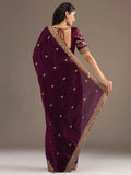 Wonderful Wine Sequins Embroidered Tissue Party Wear Saree With Blouse