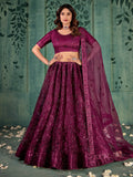 Wonderful Wine Thread Work Net Reception Wear Lehenga Choli With Dupatta - Zeel Clothing