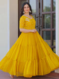 Wonderful Yellow Bead Embroidery Georgette Haldi Wear Gown - Zeel Clothing