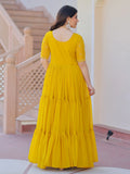 Wonderful Yellow Bead Embroidery Georgette Haldi Wear Gown - Zeel Clothing