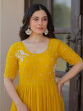 Wonderful Yellow Bead Embroidery Georgette Haldi Wear Gown - Zeel Clothing