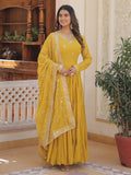 Wonderful Yellow Ruffle Work Georgette Haldi Wear Gown With Dupatta - Zeel Clothing