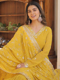 Wonderful Yellow Ruffle Work Georgette Haldi Wear Gown With Dupatta - Zeel Clothing