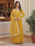 Wonderful Yellow Ruffle Work Georgette Haldi Wear Gown With Dupatta - Zeel Clothing