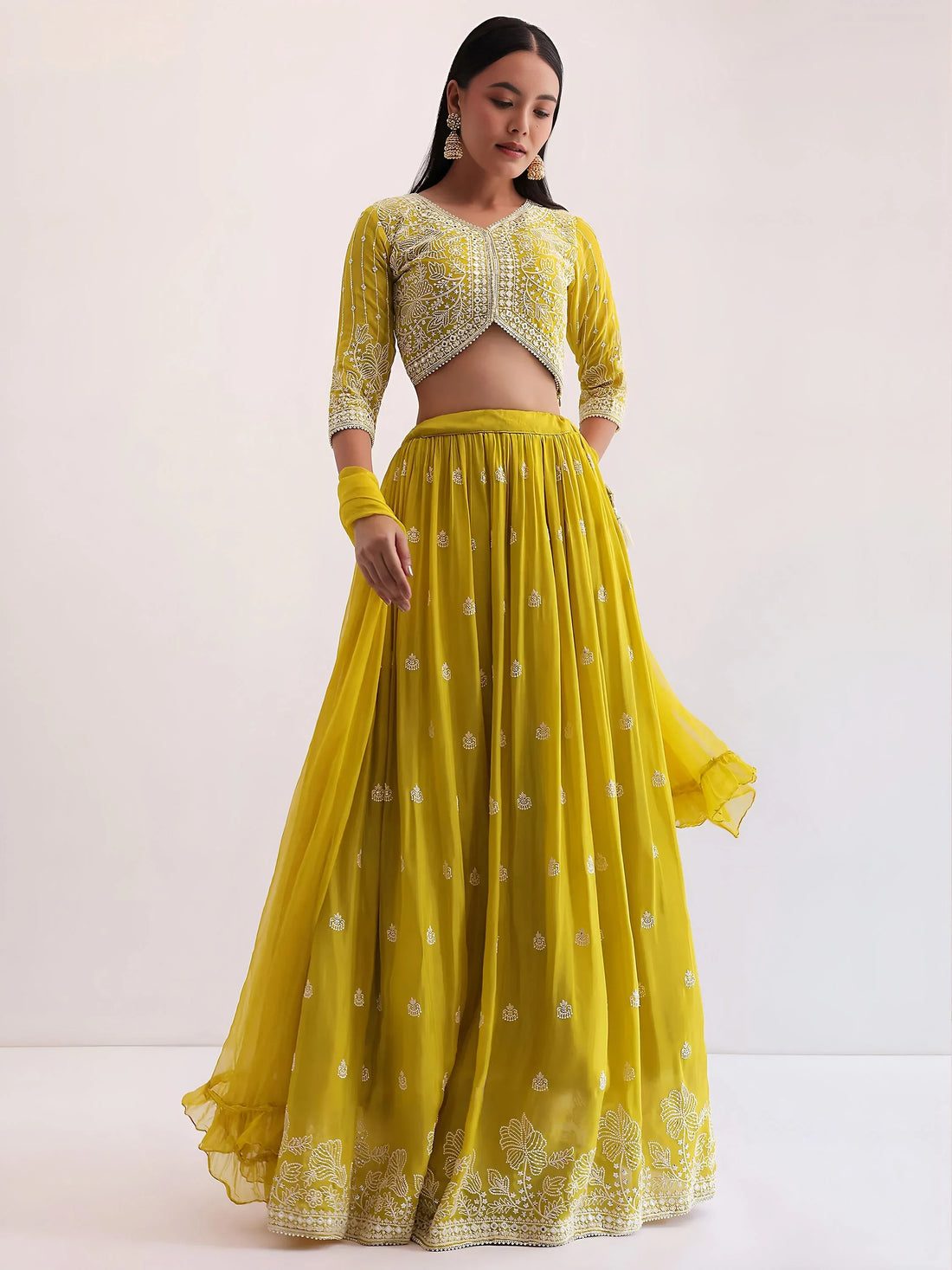 Wonderful Yellow Sequins Georgette Haldi Wear Lehenga Choli