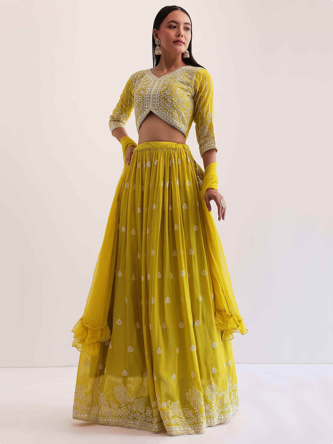 Wonderful Yellow Sequins Georgette Haldi Wear Lehenga Choli - Zeel Clothing