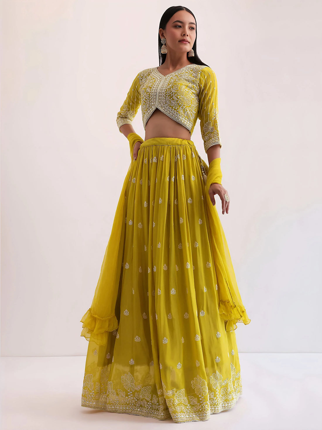 Wonderful Yellow Sequins Georgette Haldi Wear Lehenga Choli