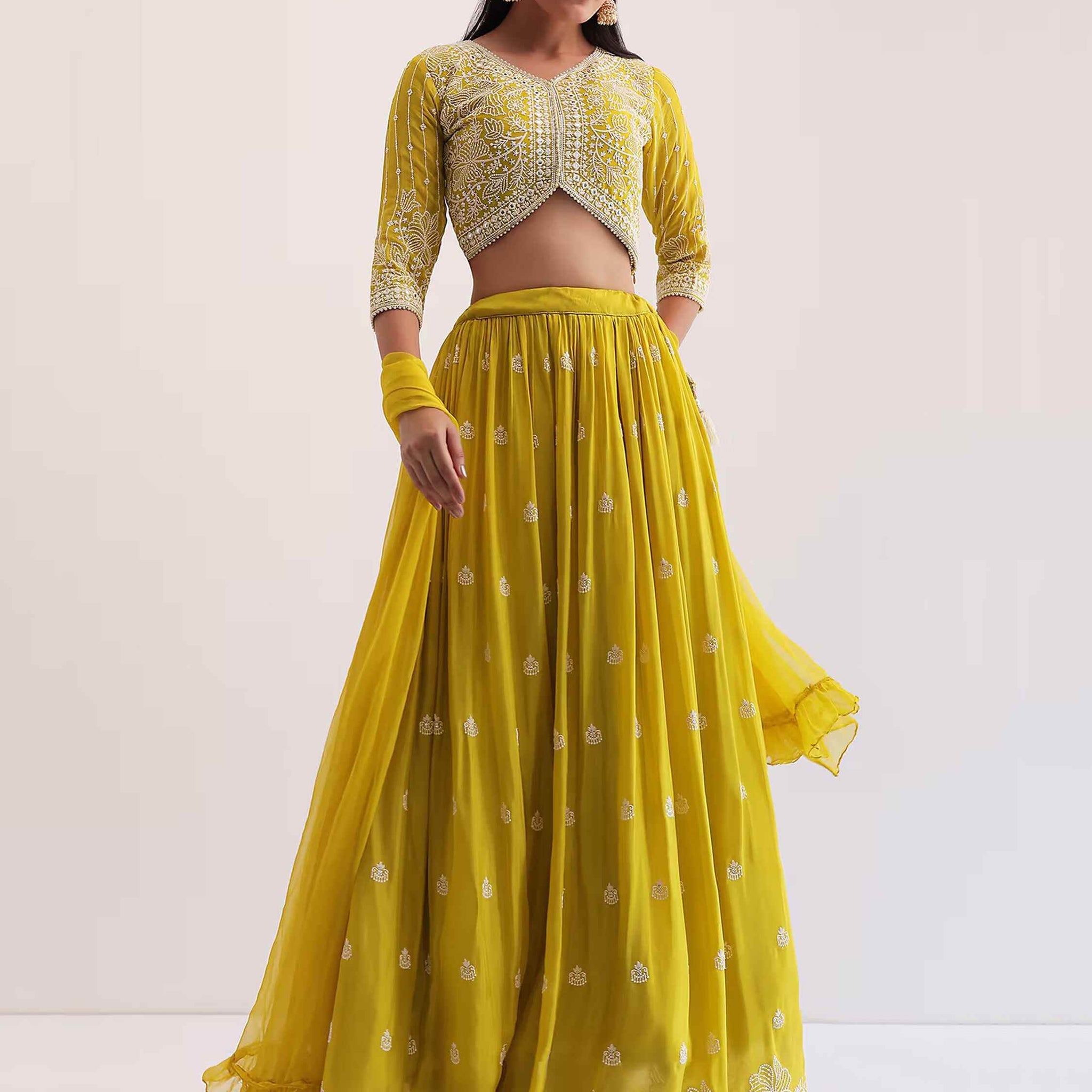 Wonderful Yellow Sequins Georgette Haldi Wear Lehenga Choli - Zeel Clothing