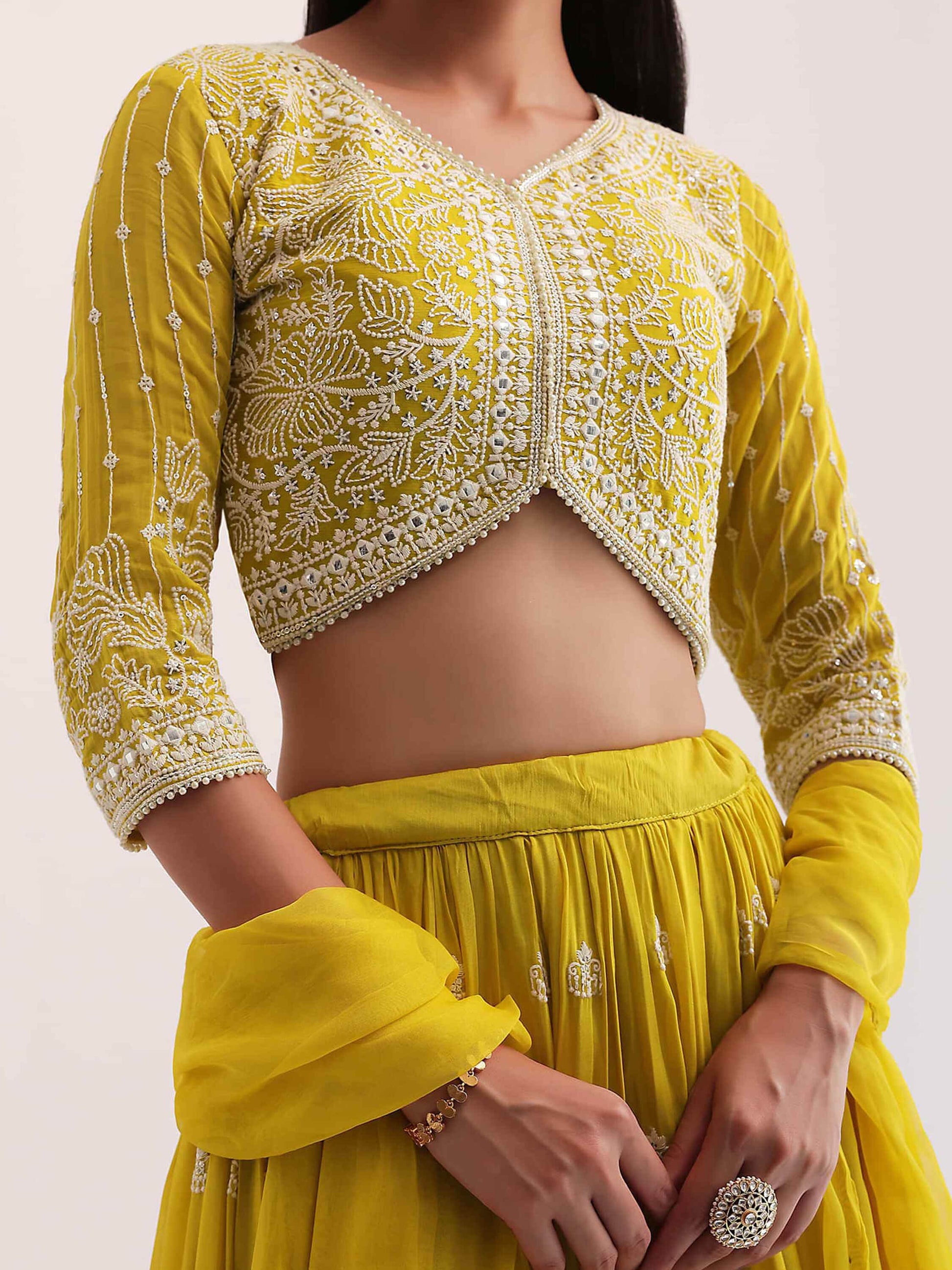 Wonderful Yellow Sequins Georgette Haldi Wear Lehenga Choli - Zeel Clothing