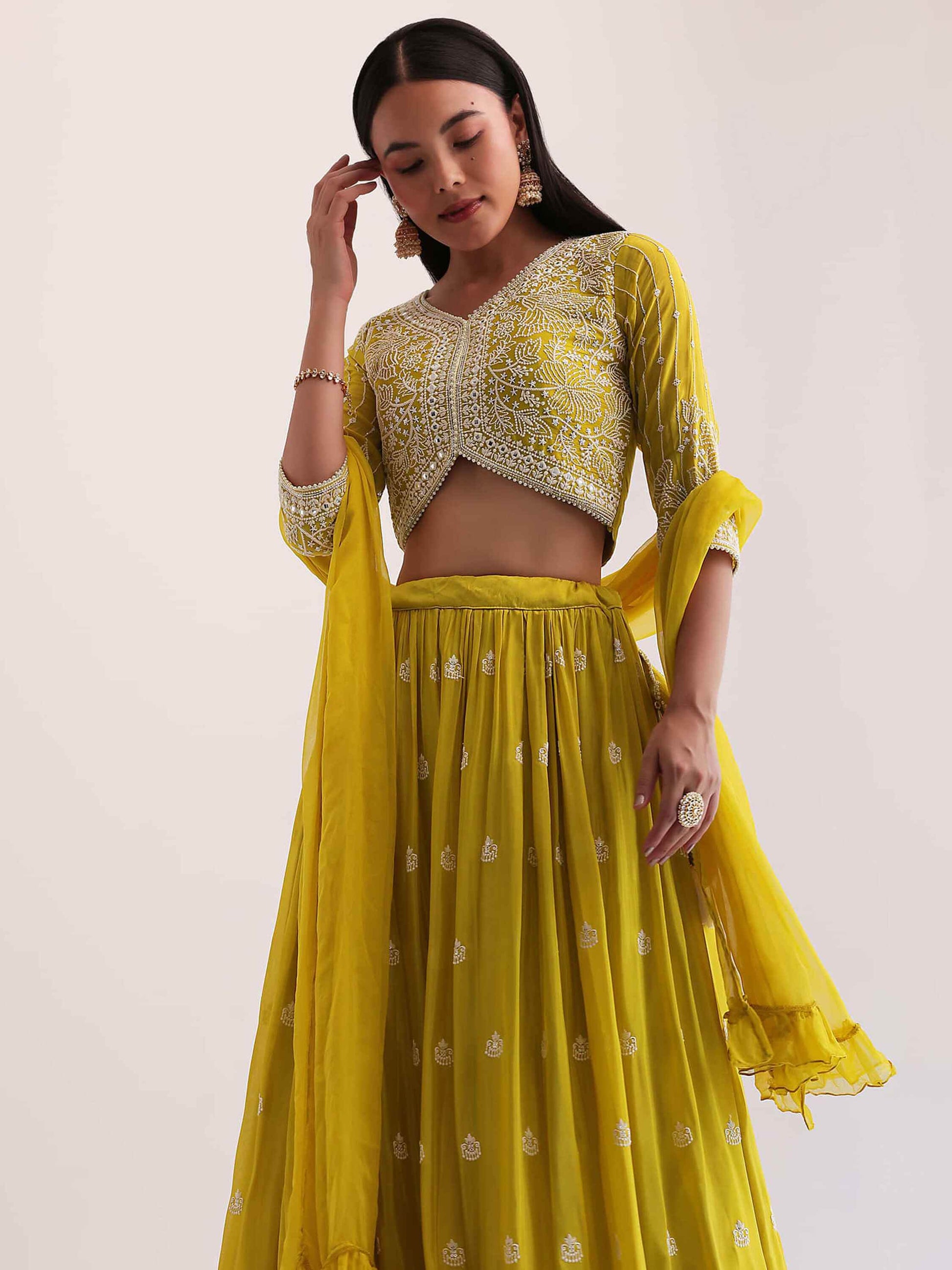 Wonderful Yellow Sequins Georgette Haldi Wear Lehenga Choli - Zeel Clothing