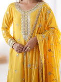 Wonderful Yellow Thread Work Chinon Festival Wear Pant Suit - Zeel Clothing