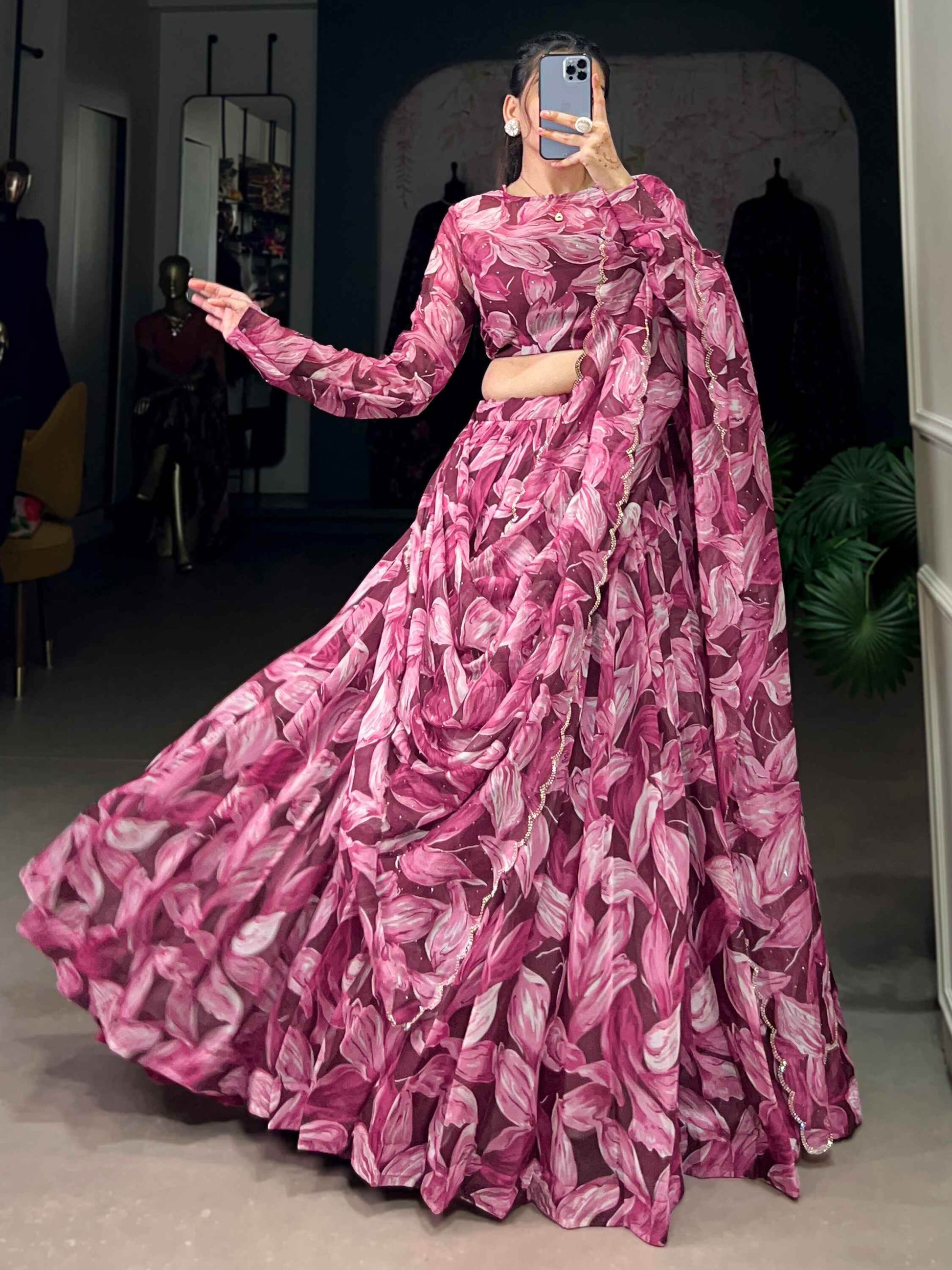 Wondrous Wine Digital Printed Silk Festival Wear Lehenga Choli - Zeel Clothing