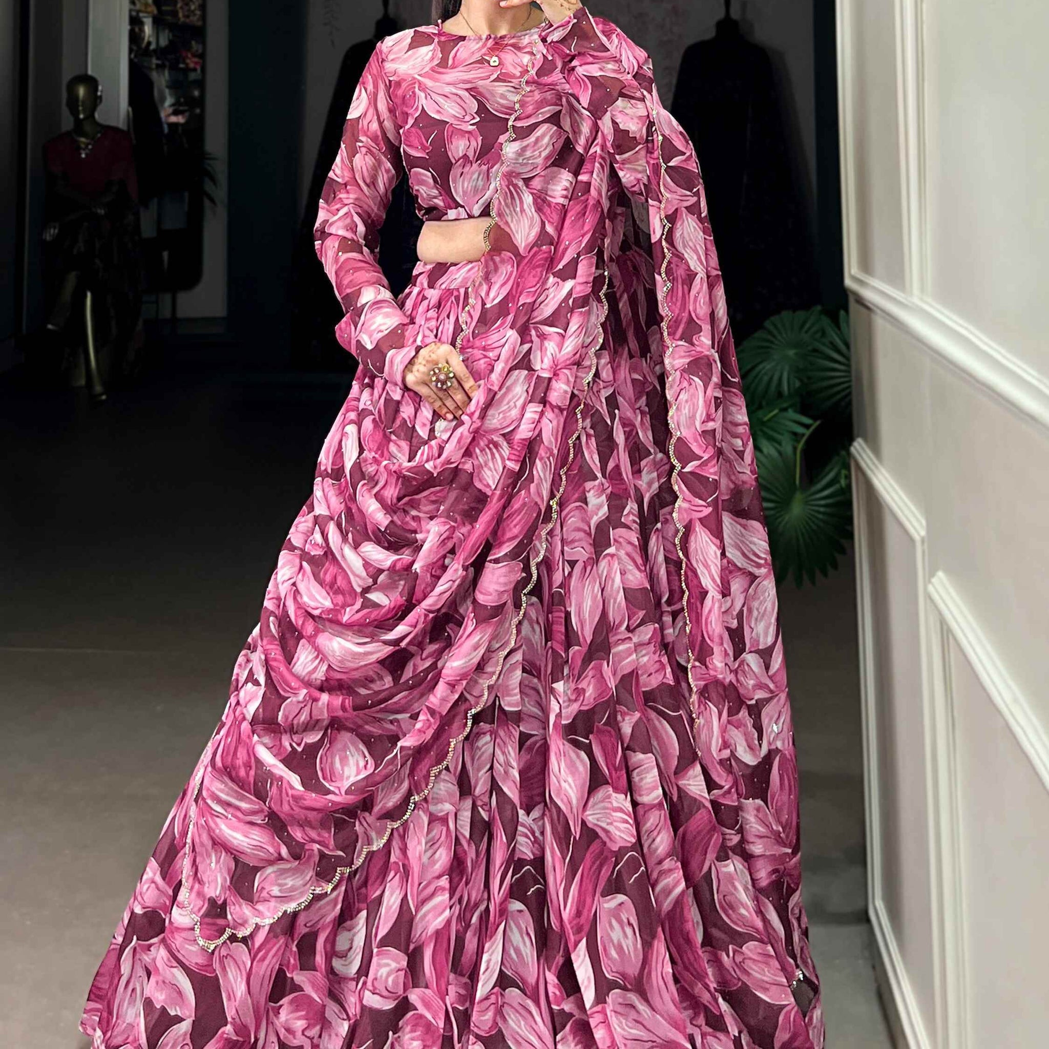 Wondrous Wine Digital Printed Silk Festival Wear Lehenga Choli - Zeel Clothing