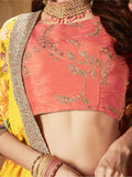 Yellow Digital Printed Organza Silk Wedding Lehenga Choli With Orange Blouse - Zeel Clothing