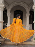 Terrific Yellow Kutchi Patch Work Georgette Navratri Wear Long Shrug