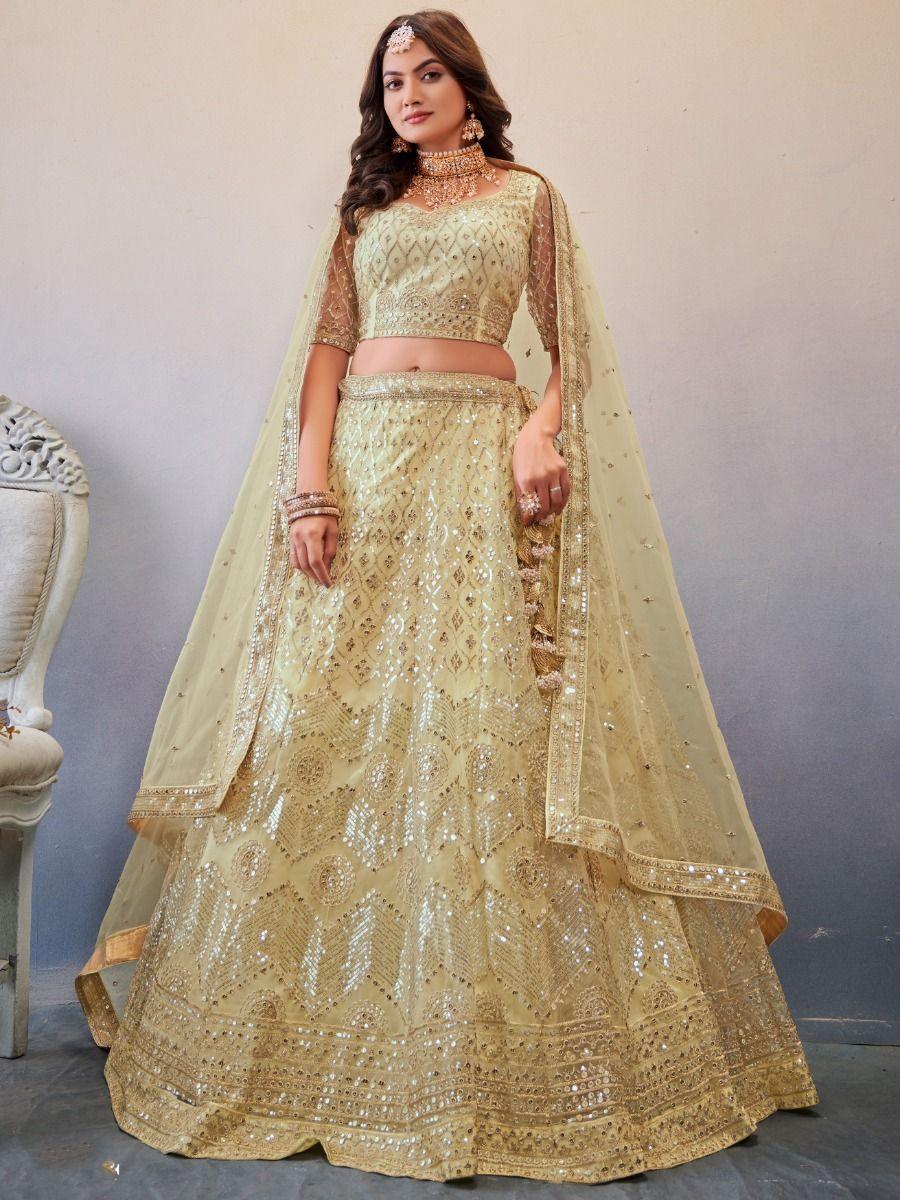 Lovely Cream Sequins Butterfly Net Lehenga Choli