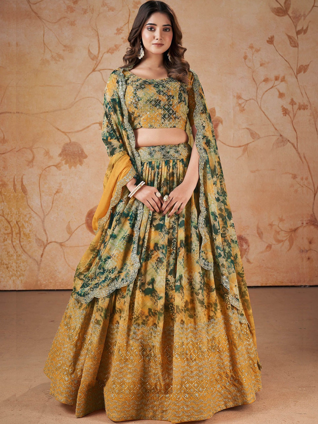 Great Yellow Zari Embroidered Georgette Festive Wear Lehenga Choli With Dupatta